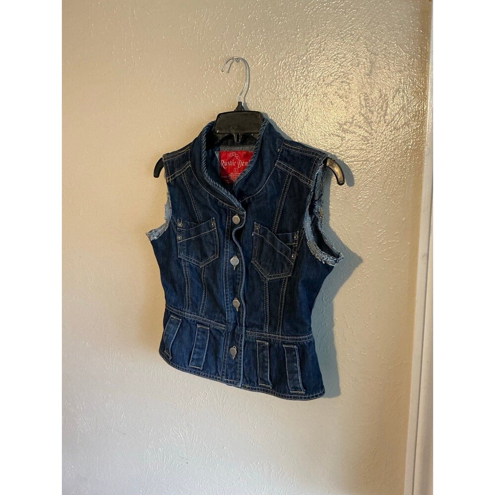 Women’s Size L “Rustic Denim” Dark Blue Denim Jean Vest
